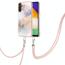 For Samsung Galaxy A54 5G Electroplating IMD TPU Phone Case with Lanyard(White Marble)