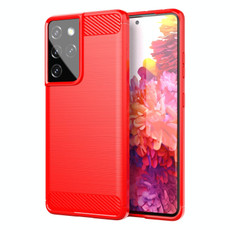 For Samsung Galaxy S21 Ultra Brushed Texture Carbon Fiber TPU Phone Case(Red)