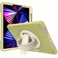 360-degree Rotating Holder Tablet Case with Wristband For iPad 10.2 2020 / 2019(Grass Green + Beige)