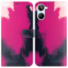 For Realme 10 4G Watercolor Pattern Flip Leather Phone Case(Berry)