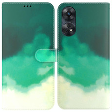 For OPPO Reno8 T 4G Watercolor Pattern Flip Leather Phone Case(Cyan Green)
