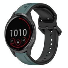 For Garmin Vivoactive4 22mm Convex Loop Two-Color Silicone Watch Band(Olive Green + Black)