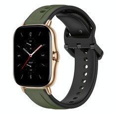 For Amazfit GTS 2 20mm Convex Loop Two-Color Silicone Watch Band(Dark Green+Black)