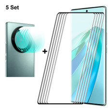 For Honor X9A / Magic5 Lite 5pcs ENKAY 0.26mm 3D Hot Bending Tempered Glass Full Film with Lens Film