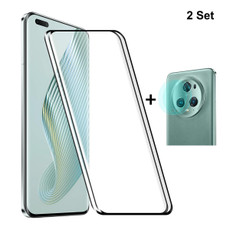 For Honor Magic5 Pro 2pcs ENKAY 0.26mm 3D Hot Bending Tempered Glass Full Film with Lens Film