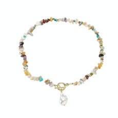 Boho Colorful Broken Natural Stone Necklace, Model: N2206-10 Multi-color Stone Boho Colorful Broken Natural Stone Necklace, Model: N2206-10 Multi-color Stone