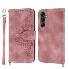 For Samsung Galaxy A34 Skin-feel Flowers Embossed Wallet Leather Phone Case(Pink)