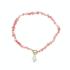 Boho Colorful Broken Natural Stone Necklace, Model: N2206-8 Pink Stone Boho Colorful Broken Natural Stone Necklace, Model: N2206-8 Pink Stone