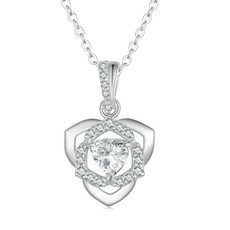 BSN299 Sterling Silver S925 Rose Heart Pendant White Gold Plated Zircon Necklace BSN299 Sterling Silver S925 Rose Heart Pendant White Gold Plated Zircon Necklace
