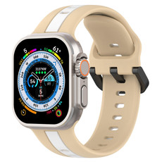 Two-Color Loop Buckle Silicone Watch Band For Apple Watch Ultra 49mm(Khaki + White) Two-Color Loop Buckle Silicone Watch Band For Apple Watch Ultra 49mm(Khaki + White)