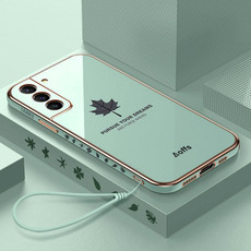 For Samsung Galaxy S23 5G 9D Plating Maple Leaf Silicone Phone Case with Strap(Mint Green) For Samsung Galaxy S23 5G 9D Plating Maple Leaf Silicone Phone Case with Strap(Mint Green)