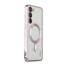 For Samsung Galaxy S23 ENKAY Hat-Prince Magnet Slim Clear Case Electroplated Shockproof Camera Protection Cover(Pink)