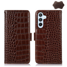 For Samsung Galaxy A24 4G Crocodile Top Layer Cowhide Leather Phone Case(Brown)