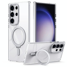 For Samsung Galaxy S23 Ultra 5G Skin Feel MagSafe Shockproof Phone Case with Holder(Transparent White)