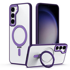 For Samsung Galaxy S23+ 5G Skin Feel MagSafe Shockproof Phone Case with Holder(Purple)