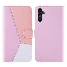 For Samsung Galaxy A14 5G Tricolor Stitching Flip Leather Phone Case(Pink)