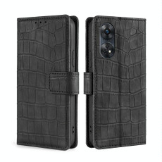 For OPPO Reno8 T 4G Skin Feel Crocodile Magnetic Clasp Leather Phone Case(Black)