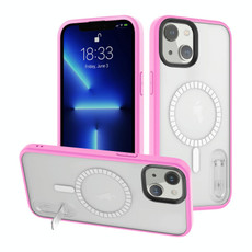 For iPhone 14 Terminator MagSafe Magnetic Holder Phone Case(Transparent Pink)