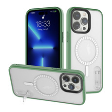 For iPhone 14 Pro Max Terminator MagSafe Magnetic Holder Phone Case(Transparent Green)