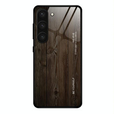 For Samsung Galaxy S23 5G Wood Grain Glass Phone Case(Black)