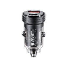 USAMS US-CC175 C35 45W Aluminum Alloy Transparent Dual USB Port Mini Car Charger (Black)