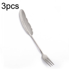 304 Stainless Steel Feather Spoon Fork Literary Tableware,Style: 3pcs Fork-True Color