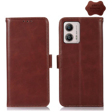 For Motorola Moto G53 5G Crazy Horse Top Layer Cowhide RFID Leather Phone Case(Brown)