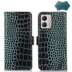 For Motorola Moto G53 5G Crocodile Top Layer Cowhide RFID Leather Phone Case(Green)