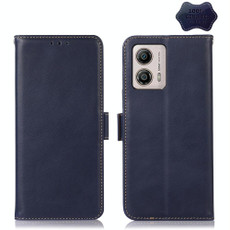 For Motorola Moto G53 5G Crazy Horse Top Layer Cowhide RFID Leather Phone Case(Blue)
