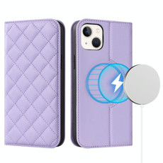 For iPhone 13 Rhombic MagSafe RFID Anti-Theft Wallet Leather Phone Case(Purple)