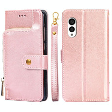 For Fujitsu Arrows N F-51C Zipper Bag Leather Phone Case(Rose Gold)