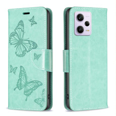 For Xiaomi Redmi Note 12 Pro+ Global Embossing Two Butterflies Pattern Leather Phone Case(Green)
