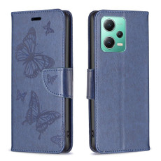 For Xiaomi Redmi Note 12 Global Embossing Two Butterflies Pattern Leather Phone Case(Blue)