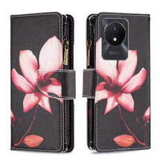 For vivo Y02 4G Colored Drawing Pattern Zipper Leather Phone Case(Lotus)