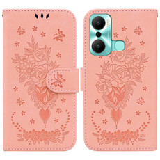 For Infinix Hot 20 Play Butterfly Rose Embossed Leather Phone Case(Pink)