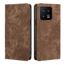 For Xiaomi 13 RFID Anti-theft Brush Magnetic Leather Phone Case(Brown)
