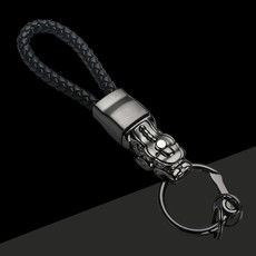 Braided Leather Rope Brave Troops Keychain With LED Light Metal Pendant(Black+Black Rope)