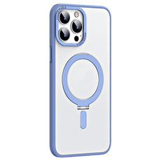 For iPhone 13 Pro Max Skin Feel MagSafe Shockproof Phone Case with Holder(Light Blue)