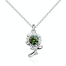 XMA033 925 Silver Necklace Moissanite Sunflower Flower Pendant Jewelry, Color: Green