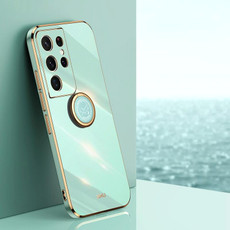 For Samsung Galaxy S21 Ultra 5G XINLI Straight Edge 6D Electroplate TPU Phone Case with Ring Holder(Mint Green)