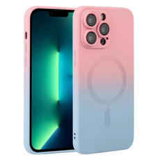 For iPhone 13 Pro Max Liquid TPU Silicone Gradient MagSafe Phone Case(Pink Blue)