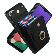 For Samsung Galaxy A22 5G Ring Holder RFID Card Slot Phone Case(Black)
