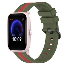 For Amazfit Pop Pro 20mm Vertical Two-Color Silicone Watch Band(Army Green+Red)