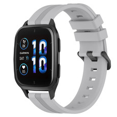 For Garmin Forerunner Sq2 Music 20mm Concave Striped Slicone Watch Band(Grey)