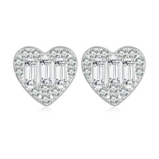 BSE766 Sterling Silver S925 Plated Platinum Sparkling Zirconia Heart Stud Earrings