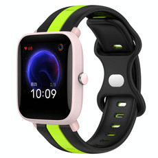 For Amazfit Pop Pro 20mm Butterfly Buckle Two-Color Silicone Watch Band(Black+Green)