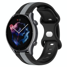 For Amazfit GTR 3 22mm Butterfly Buckle Two-Color Silicone Watch Band(Black+Grey) For Amazfit GTR 3 22mm Butterfly Buckle Two-Color Silicone Watch Band(Black+Grey)