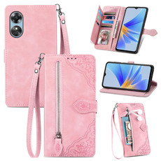 For OPPO A17 Embossed Flower Shockproof Leather Phone Case(Rose Gold)
