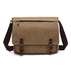 Versatile Canvas Shoulder Messenger Bag Business Computer Bag, Color: Khaki Large