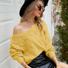 V-neck Sweater Women Autumn and Winter Loose Knitted Bottoming Shirt, Size: XL(Yellow) V-neck Sweater Women Autumn and Winter Loose Knitted Bottoming Shirt, Size: XL(Yellow)